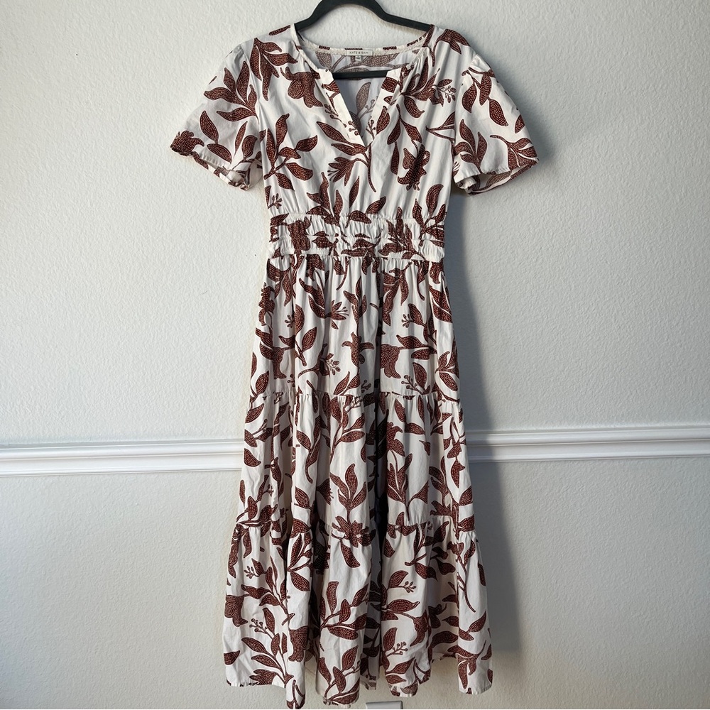 Kate & Sam Earthy Botanical Cotton Cottagecore Boho Modest Earthy Midi Dress‎ S